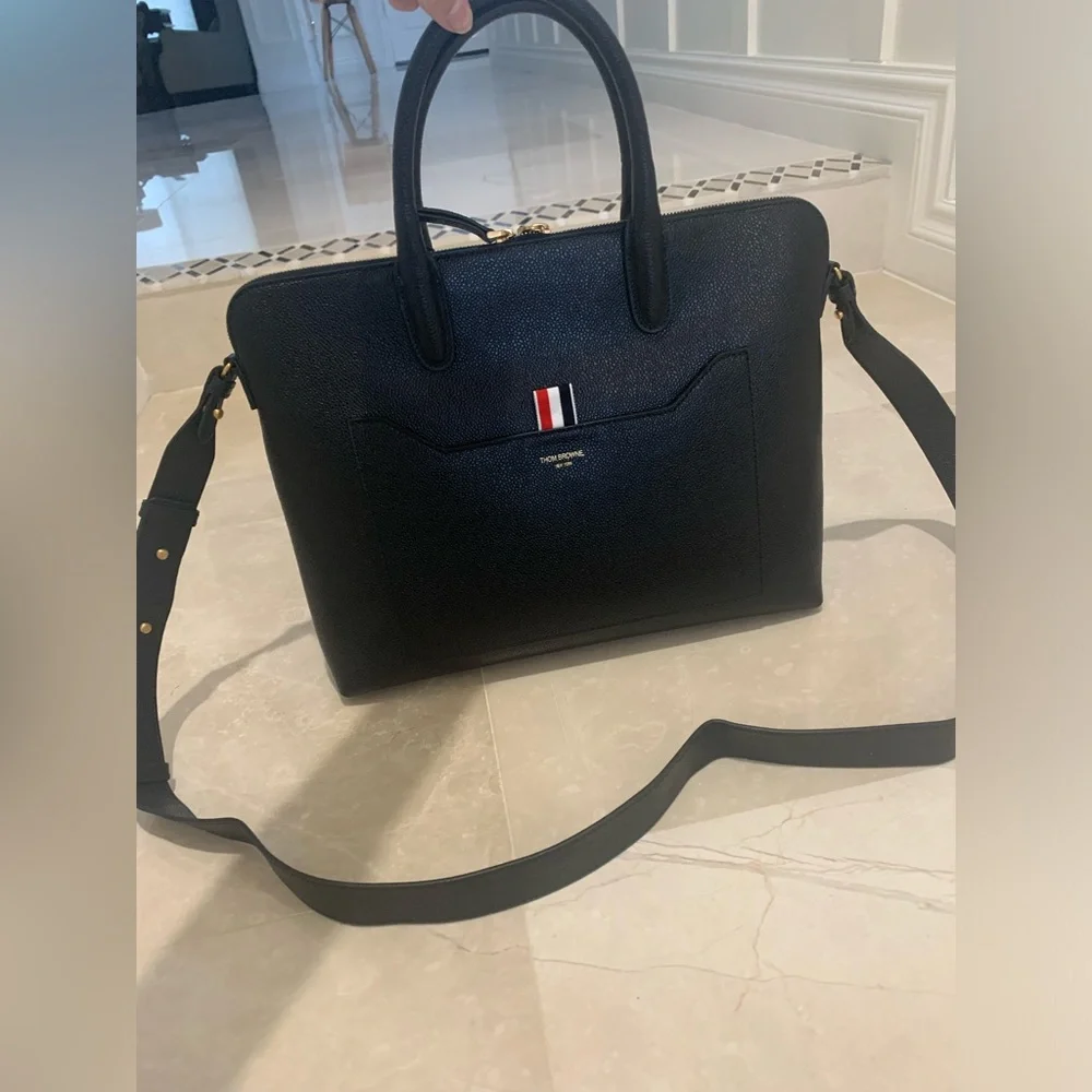 THOM BROWNE Black Pebble Grain Briefcase